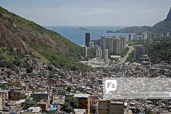 View down from the top of Rocinha favela  Rio de Janeiro  Brazil.