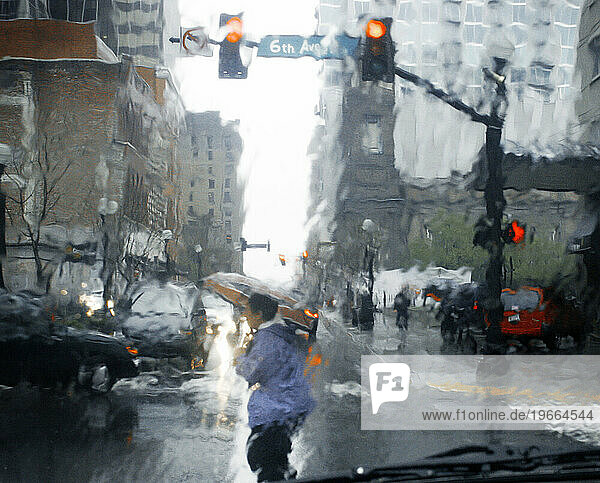 Street scene on a rainy day in Nashville  Tennessee.