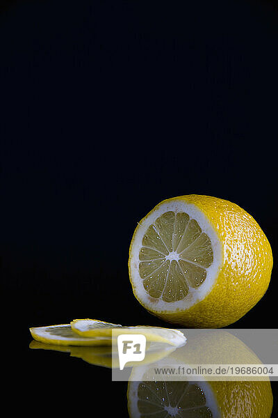 Close up of a sliced lemon