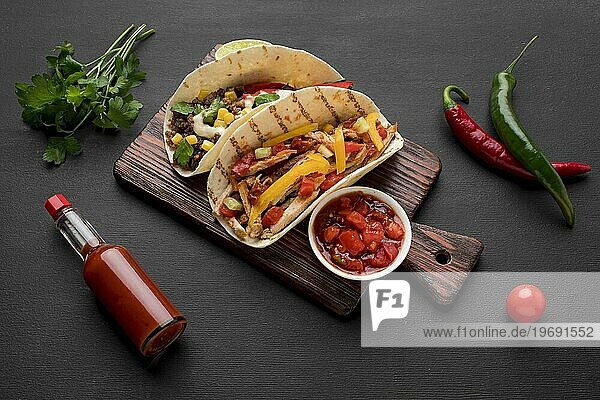 Top view fresh mexican food ready be served