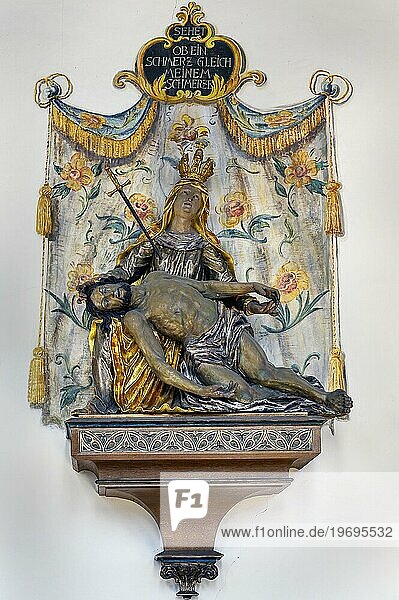 Relief  Corpse of Jesus with Our Lady of Sorrows  Church of St James  Markt Rettenbach  Swabia  Bavaria  Germany  Europe