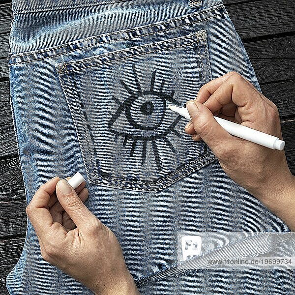 Nahaufnahme Handzeichnung Jeans