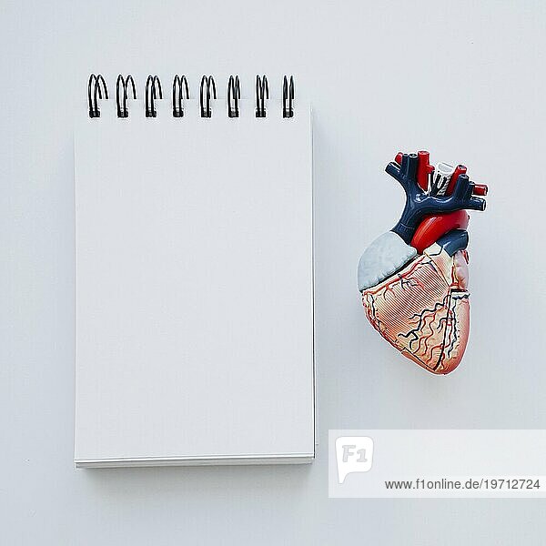 Realistisches Herz Notebook im Vordergrund