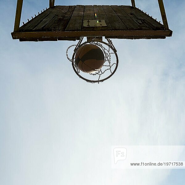Ansicht des Basketballkorbs von unten