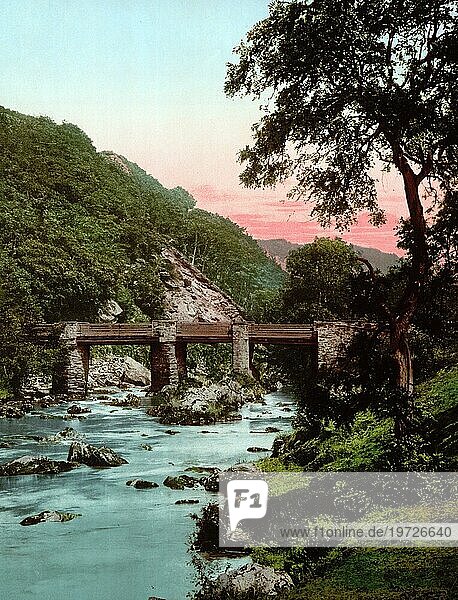 Pont-y-Pand in Betws-y-Coed  a small town in north Wales  1880  Historical  digitally enhanced reproduction of a photochrome print of the time