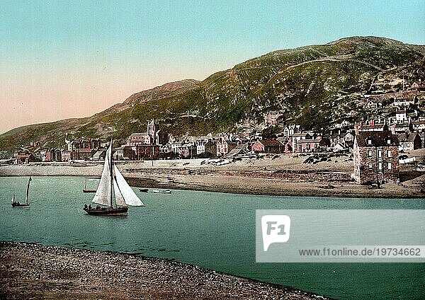 Barmouth  Abermaw  1880  eine Ortschaft in der Grafschaft Gwynedd im Norden von Wales  Historisch  digital verbesserte Reproduktion eines Photochromdruck der damaligen Zeit