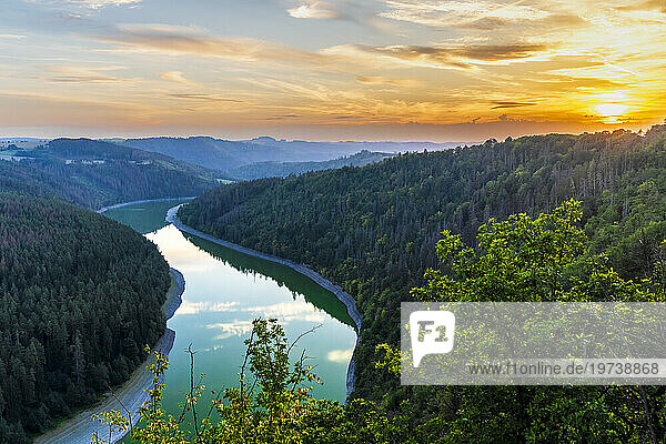 Germany  Thuringia  View of river Saale at sunset