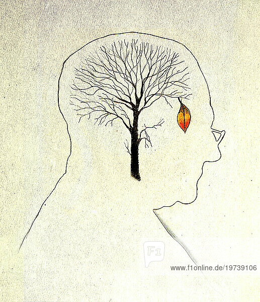 Human head with tree and leaf
