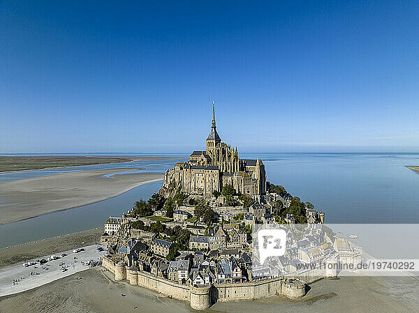 France  Normandy  Aerial view of Mont Saint-Michel