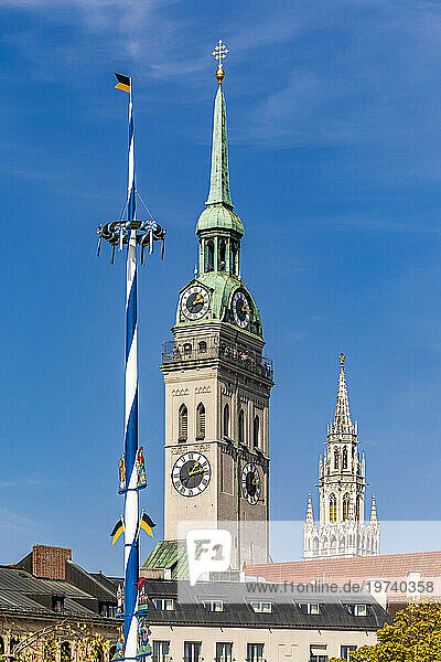 Germany  Bavaria  Munich  Maypole in front of St. Peters Church