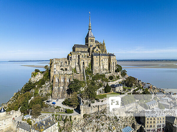 France  Normandy  Aerial view of Mont Saint-Michel
