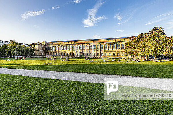 Germany  Bavaria  Munich  Lawn and footpath in front of Alte Pinakothek museum