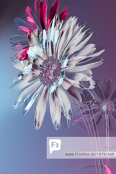 3D render of white and pink glass flowers
