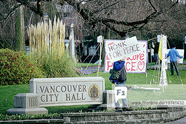 Peace Protest  Vancouver City Hall  British Columbia