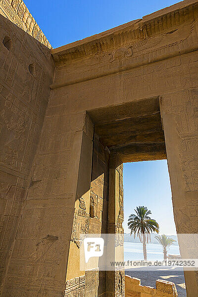 View through the exit doorway at the Temple of Isis at Philae Island; Aswan  Egypt  Africa