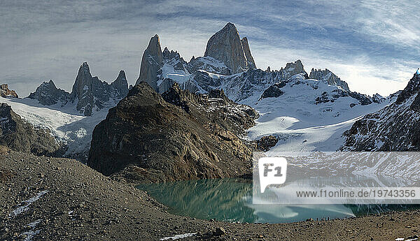 Laguna De los Tres to the foot of Fitz Roy  at 3405m above sea level  in Los Glaciares National Park; El Chalten  Argentina