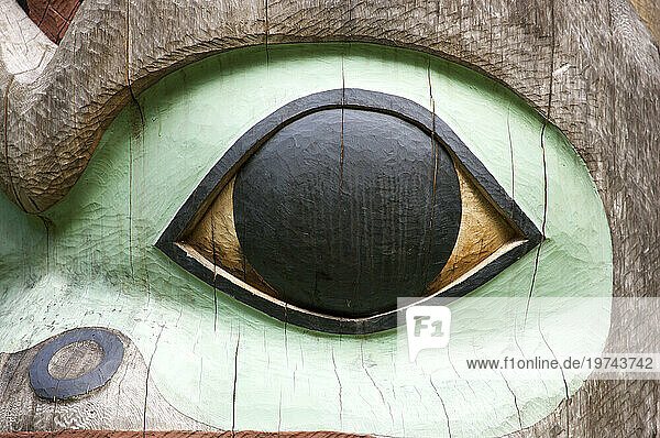 Detail of the eye of a totem pole in Sitka National Historical Park; Sitka  Alaska  United States of America