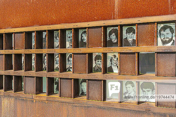 View of victims of the wall at the Berlin Wall Memorial  Memorial Park  Bernauer Strasse  Berlin  Germany  Europe