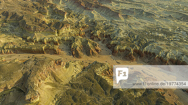 Aerial of a sandstone canyon  Namibe (Namib) desert  Iona National Park  Namibe  Angola  Africa