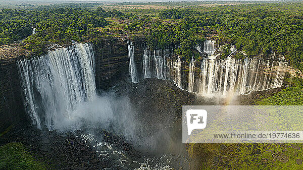 Aerial of the third highest waterfall in Africa  Calandula Falls  Malanje  Angola  Africa