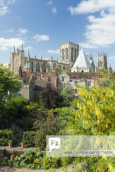 York Minster viewed from the bar Walls in summer time  York  Yorkshire  England  United Kingdom  Europe
