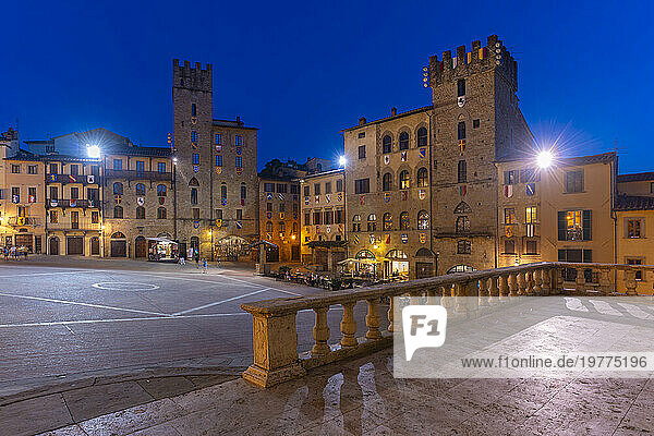 View of architecture in Piazza Grande at dusk  Arezzo  Province of Arezzo  Tuscany  Italy  Europe