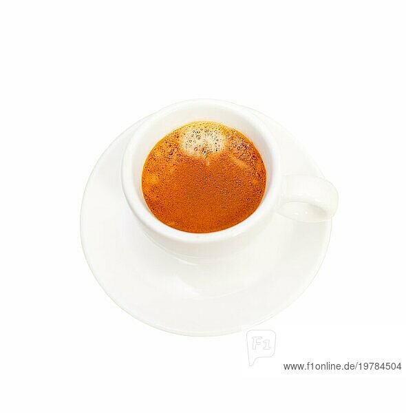 Italienische Espresso Kaffeetasse vor weißem Hintergrundem Makro