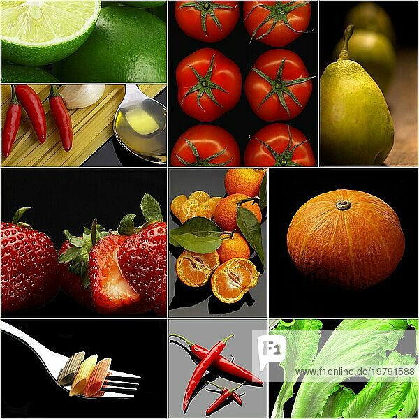 Bio Vegetarisch Vegan Diätetisch Lebensmittel Collage dunkle Stimmung