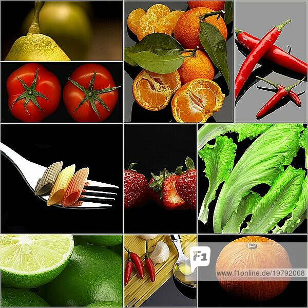 Bio Vegetarisch Vegan Diätetisch Lebensmittel Collage dunkle Stimmung