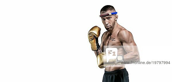 Porträt eines professionellen Thai Boxers. Muay Thai  Kickboxen  Kampfsportkonzept.