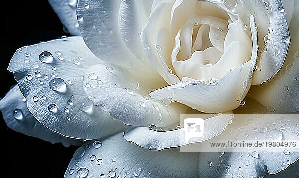 Nahaufnahme einer weißen Rose mit Wassertropfen  die Eleganz und Reinheit vermitteln AI erzeugt  KI generiert
