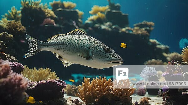 Artifical Intelligence generiert unter Wasser Szene Illustration. Unterwasser Hintergrund. Tropisches Meer mit schönen Ozean Ökosystem  AI generierte Bild  ai