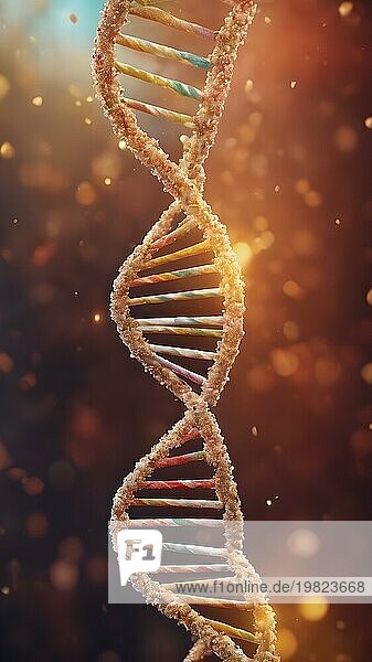 Durch künstliche Intelligenz erzeugtes DNA Molekül. Chemische Struktur der DNA. Chemisches und biologisches Unterrichtskonzept. Künstlich erzeugtes Bild