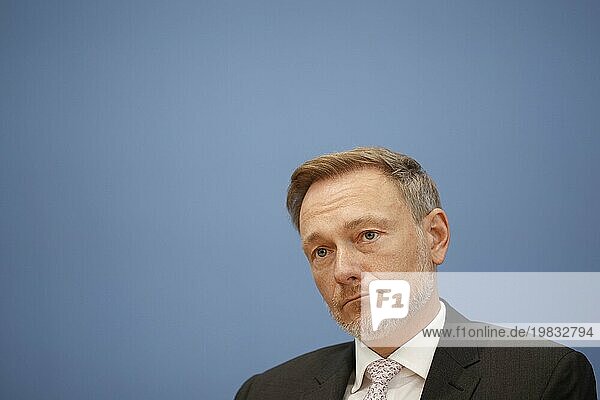 Christian Lindner (FDP)  Federal Minister of Finance  recorded during the press conference on the agreement on basic child insurance at the BPK in Berlin  28 August 2023.