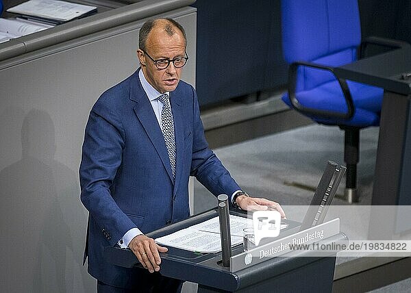 Friedrich Merz  leader of the CDU CSU parliamentary group  speaks in the debate on the European Council in the Bundestag