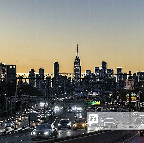 The skyline of Manhattan New York in the evening light in the Rush Our