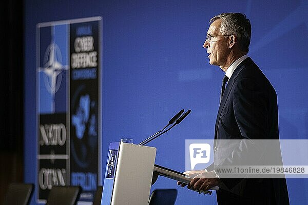 Jens Stoltenberg  Generalsekretär der NATO  aufgenommen im Rahmen seiner Rede bei der Eröffnung der NATO Cyberkonferenz im Auswärtigen Amt in Berlin  09.11.2023