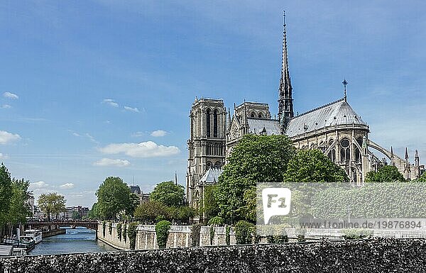 Ein Bild der Cathédrale Notre Dame von einer nahe gelegenen Brücke aus gesehen (Paris)