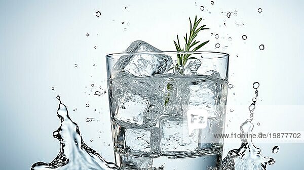 Glas Wasser mit Eiswürfeln und Cannabisblatt auf weißem Hintergrund AI generiert  KI generiert