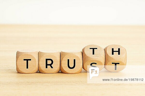 Konzept Wahrheit oder Vertrauen . Text auf Holzblöcken. Weißer Hintergrund. Platz zum Kopieren