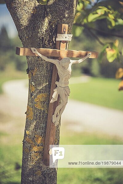 Kruzifix auf einem Baum  im Freien  Jesus Christus