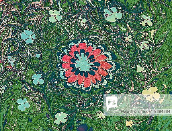 Kreative ebru Kunst Hintergrund mit abstrakten Farbe. Marmorierung Textur florale Muster