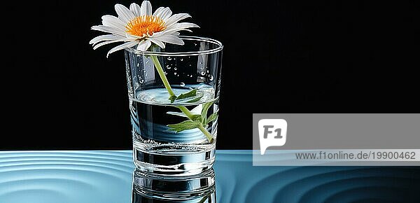 Ein einzelnes Gänseblümchen in einem Glas Wasser mit einem ruhigen blauen Welleneffekt um es herum Ai erzeugt