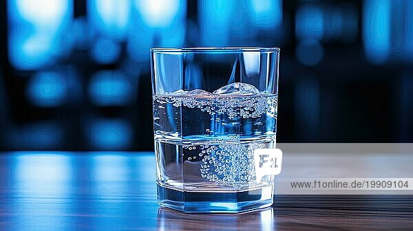 Glas Wasser mit Eiswürfeln auf dem Bartresen in einem Nachtclub AI erzeugt  KI generiert