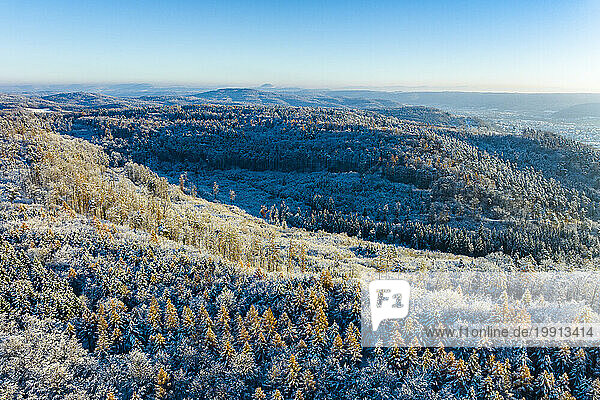 Germany  Baden-Wurttemberg  Aerial view of Remstal valley in winter