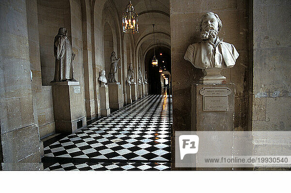 A bust and statues at the Palace of Versailles in the outskirts of paris  France