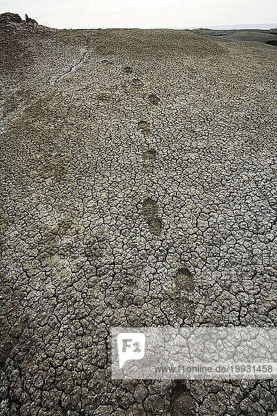 Hiker's footprints in the Bisti Badlands Wilderness in northwestern New Mexico.