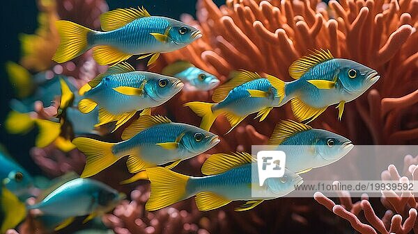 Artifical Intelligence generiert unter Wasser Szene Illustration. Unterwasser Hintergrund. Tropisches Meer mit schönen Ozean Ökosystem  AI generierte Bild  ai  KI generiert