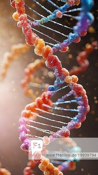 Von künstlicher Intelligenz erzeugtes DNA Molekül. Chemische Struktur der DNA. Chemisches und biologisches Unterrichtskonzept. AI generiertes Bild  KI generiert
