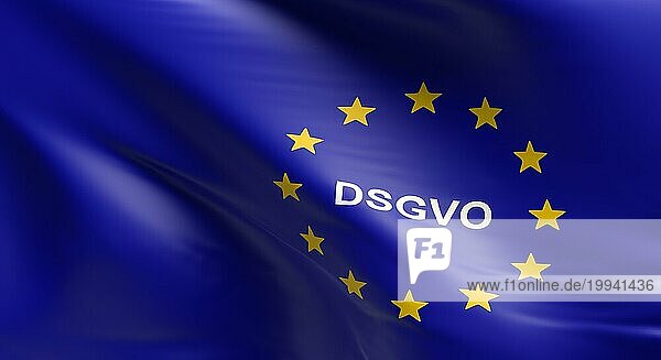 Wehende Flagge der Europäischen Union mit DSGVO  Allgemeine Datenschutzverordnung  3d Rendering